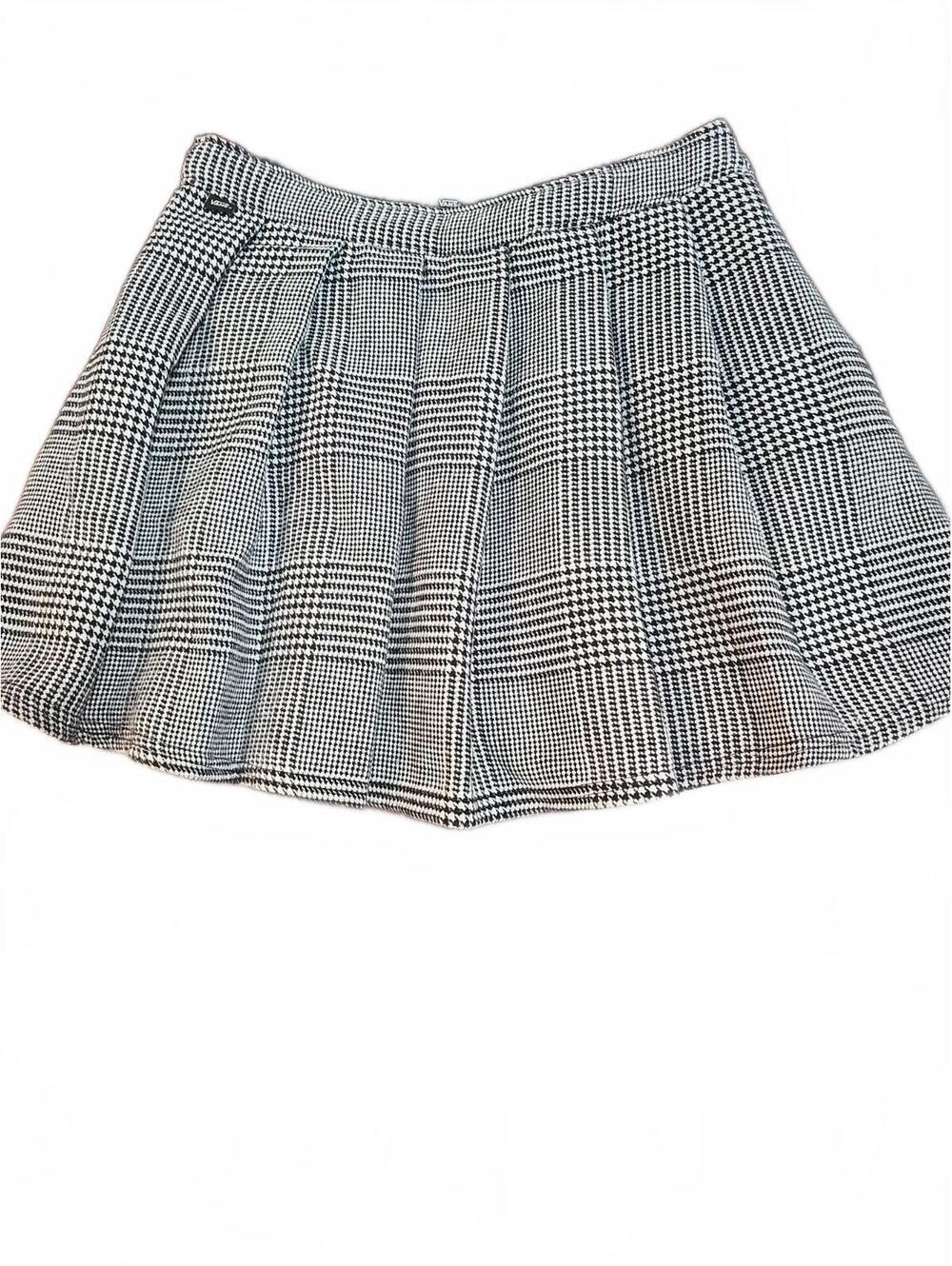 Vans White Black Houndstooth Plaid Pleated Mini Skater Skirt Size Small Or 26"
